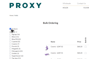 A screenshot of the in stock option of the bulk order page.